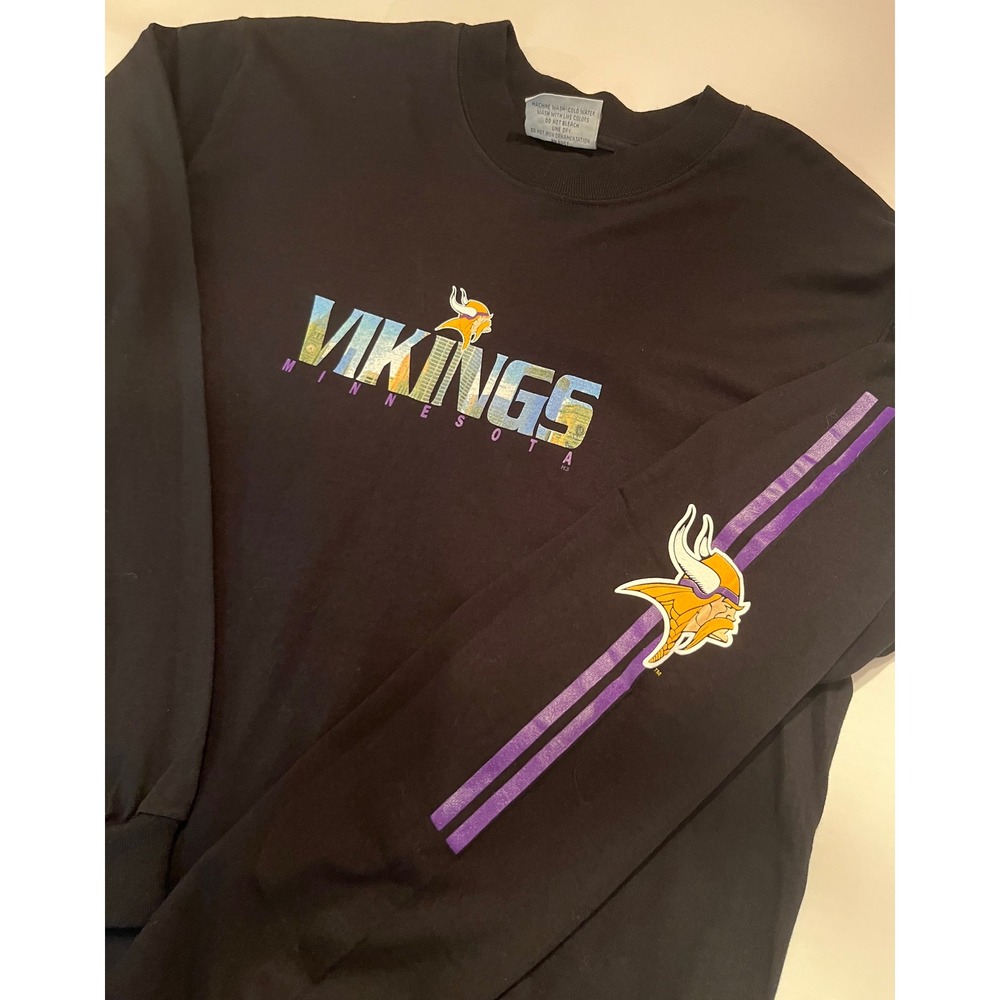 Majestic NFL Minnesota Vikings Long Sleeve Shirt Black Mens Medium NWT